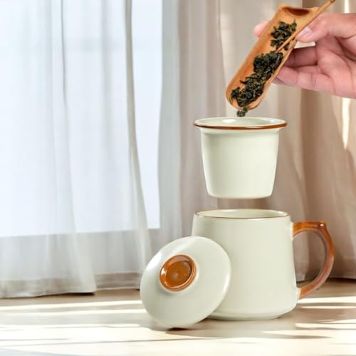 HAFTOLYR Yellow Ru Kiln Ceramic Tea Cup with Infuser & Lid 400ml – Colorful & Durable