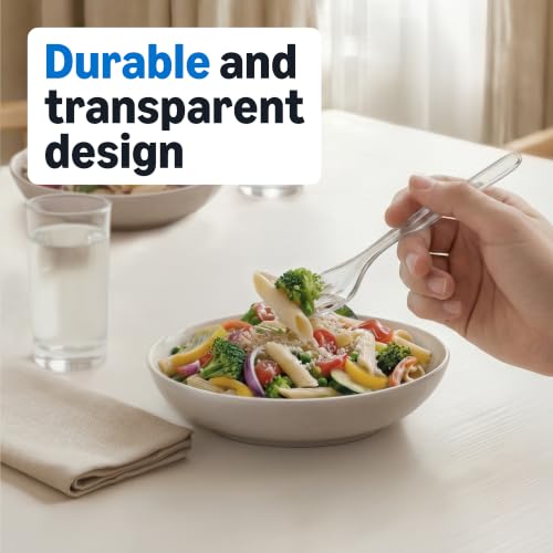 Amazon Basics Clear Plastic Forks, Heavy Duty Disposable Cutlery, 100 Count
