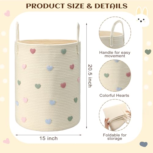 Large Cotton Rope Woven Basket - Decorative Heart Nursery Storage Bin