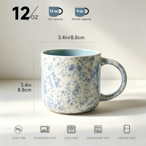 MONITO Colorful 12oz Ceramic Coffee Mug Set of 4 - Unique Glazed Handle Cups