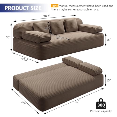 Queen Size Corduroy Convertible Sleeper Sofa Bed with 3 Pillows