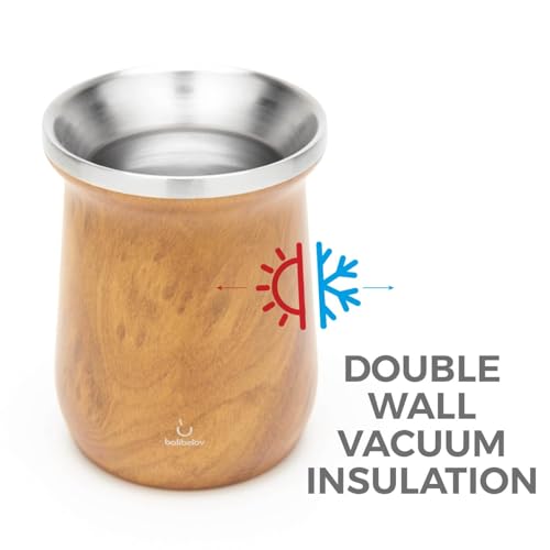 BALIBETOV Wooden Mate Kit with Cup, 2 Bombillas & Cleaning Brush - Insulated Stainless Steel