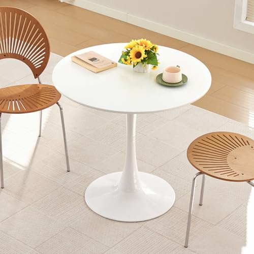 31.5" Round Tulip Dining Table, Mid-Century Modern Pedestal Table (White)