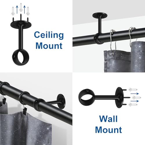 Heavy Duty Ceiling Curtain Rod Brackets, 4 Pack Black Holders for 1.25-Inch