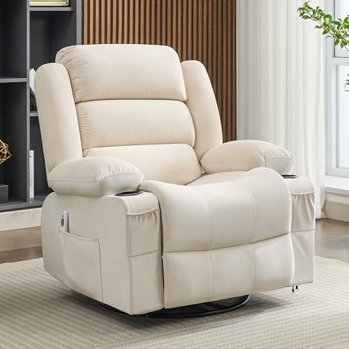 Oversized Rocking Recliner Chair with Heat, Massage, and 360° Swivel