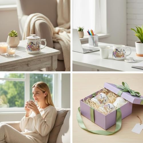 HAFTOLYR Ceramic Tea Mug with Infuser & Lid, 400ml Colorful Porcelain Cup