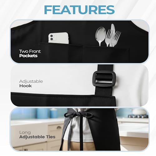 4-Pack Adjustable Bib Aprons with Pockets - Water and Oil Resistant