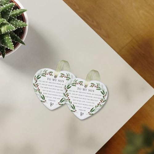 My Dear Son Christmas Ornament 2026 – 3.9" Ceramic Keepsake with Double-Sided Design (Heart-Son) PDE-QUNLIAN