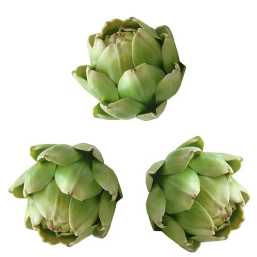 Large Artificial Artichoke Set - 3 Pack Realistic Fake Vegetables for Decor