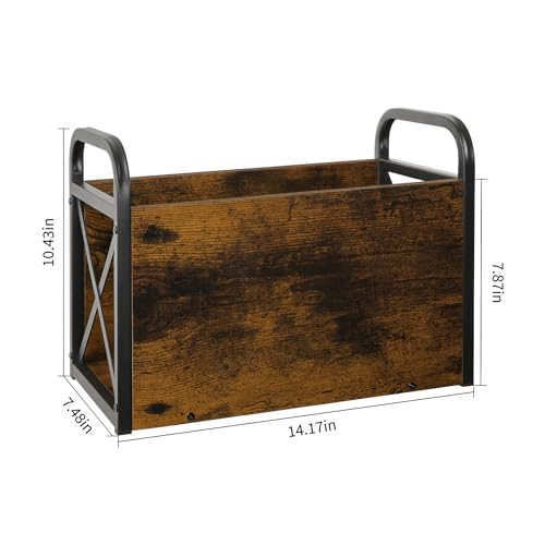 Rustic Metal and Wood Magazine Holder Floor Rack for Books and Newspapers