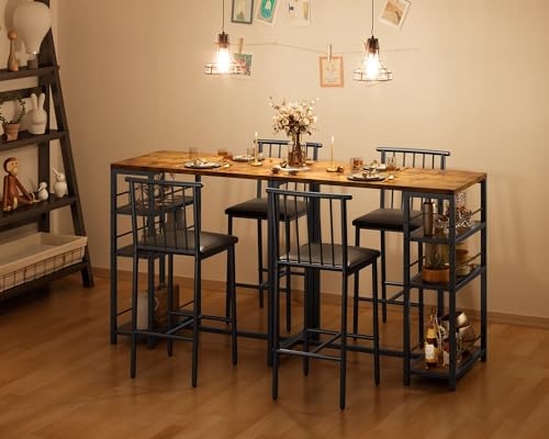3-Piece Bar Dining Table Set with 2 Cushioned Chairs and Storage Shelves