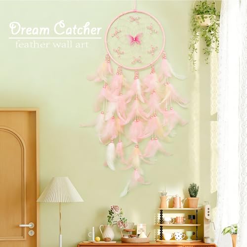 Handmade Butterfly Dream Catcher with Feathers for Bedroom Wall Decor