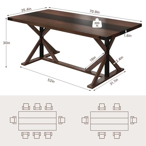 71-Inch Rectangular Farmhouse Dining Table for 6, Modern Wood Kitchen Table