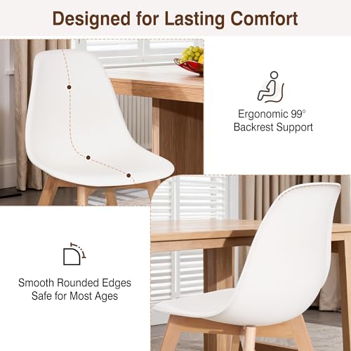 VECELO Set of 4 Mid-Century Modern White Dining Chairs with Solid Wood Legs