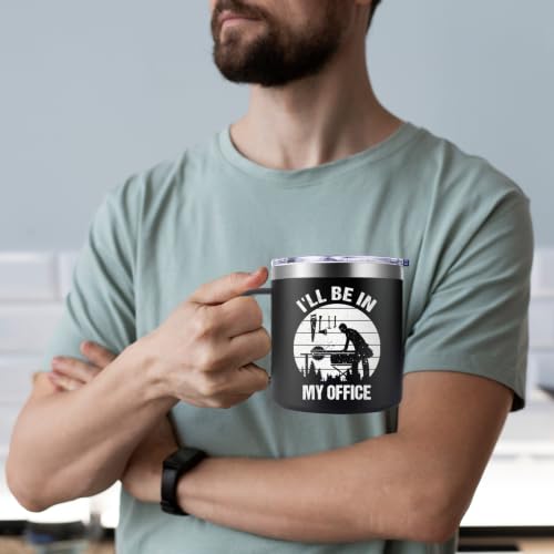 Fufendio Woodworking Gift 14oz Coffee Mug – Black Variation, Leakproof Lid