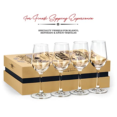 Tequila Tasting Glasses Set of 4 - 5.5 oz Crystal Snifter for Blanco, Reposado & Añejo Spirits