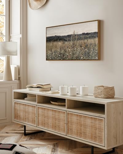 InSimSea Vintage Flower Meadow Canvas Wall Art, 20x40 Framed Farmhouse Landscape Painting