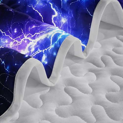 Blue Lightning Quilt Set Twin Size - 3-Piece Lightweight Bedding for Kids