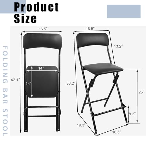 2-Piece Folding Bar Stool Set, 25-Inch Portable Counter Chair with Back