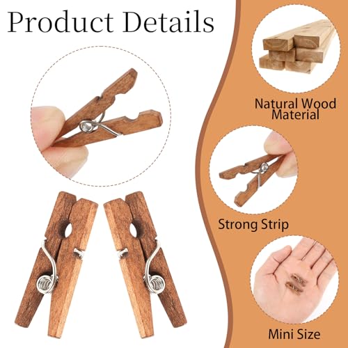 100 Pcs Mini Wooden Clothespins, 1-Inch Small Craft Clips for Photo Displays