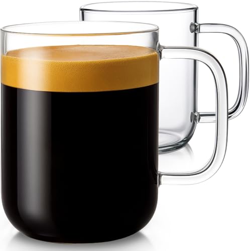 Aquach 20oz Glass Coffee Mug Set of 2 - Borosilicate Clear Drinking Cups with Handle, Microwave Safe, Large Capacity