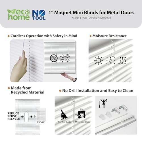 Magnetic Mini Blinds for Metal Doors - 25" W x 42" H, White