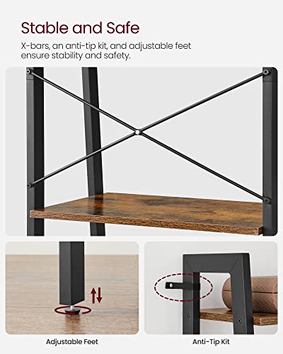 4-Tier Ladder Shelf, Rustic Industrial Bookcase Storage Rack for Home & Office