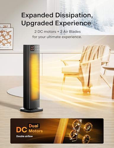 Oscillating Ceramic Tower Space Heater 1500W with Remote and Thermostat