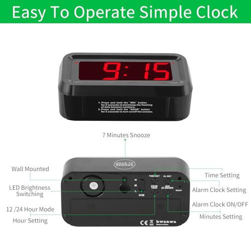 Battery Operated Digital Alarm Clock with 1.2" LED Display & Auto Dim