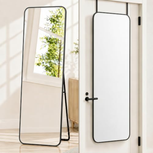57"x20" Full Length Mirror with Stand, Over the Door & Wall Mount - Black