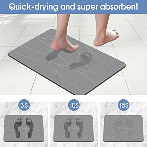 VEELOIM Stone Bath Mat, Fast Drying Diatomaceous Earth Shower Mat Grey