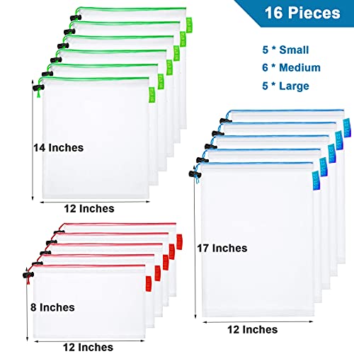 16 Pcs Mesh Toy Storage Bags, Reusable Drawstring Organizers for Kids Toys