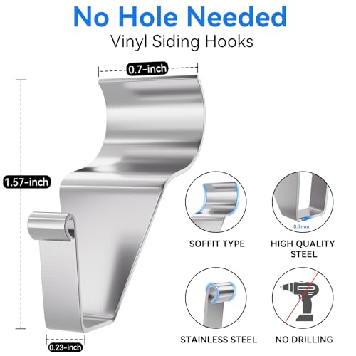 20 Pcs No-Hole Vinyl Siding Hooks Stainless Steel Clips for Outdoor Use - Amuille