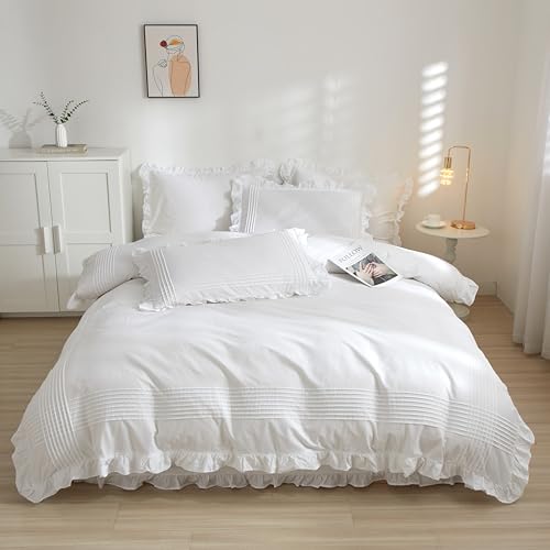 King Size White Ruffle Duvet Cover 100% Cotton 104 x 90