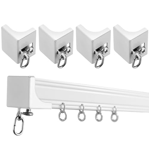 Iron Ceiling Curtain Track End Caps - 4-Pack White Drapery Stops