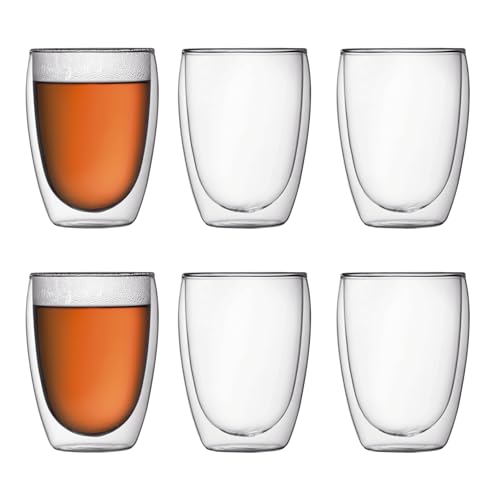 Bodum Pavina 12oz Double Wall Insulated Glass Tumblers Set of 6, Clear