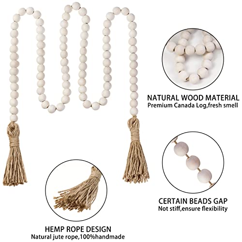 58-Inch Farmhouse Wood Bead Garland with Tassel for Boho Home Decor