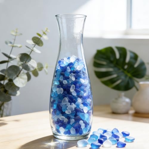 Frosted Blue Sea Glass Pebbles - 0.55lb Glass Stones for Vases & Aquariums
