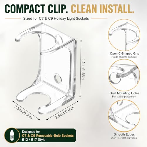 200 Pcs Christmas Light Clips for C7 C9 Sockets Waterproof Secure Installation