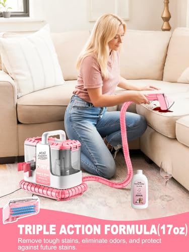 Pink Portable Carpet & Upholstery Cleaner Machine for Pets - Lightweight Deep Stain Remover