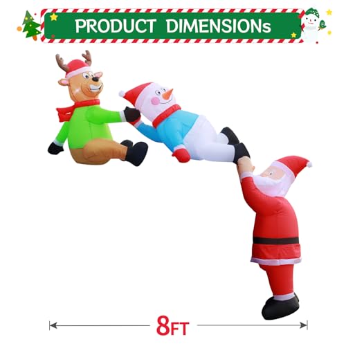 Christmas Friends 8FT Inflatable Roof Santa Reindeer Snowman Outdoor Decor with LED Lights