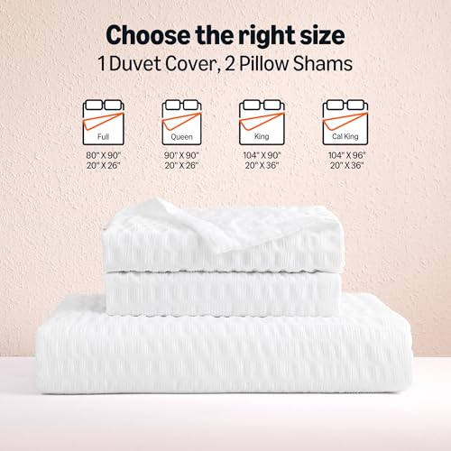 Jacquard Geometric 3-Piece Queen Duvet Cover Set with Pillow Shams - White