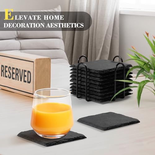 GOH DODD Black Slate Coasters Set of 8 with Metal Holder – Modern Drink Coasters