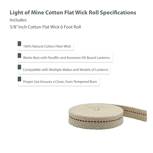 100% Cotton Flat Wick 5/8" x 6' for Oil Lamps & Lanterns