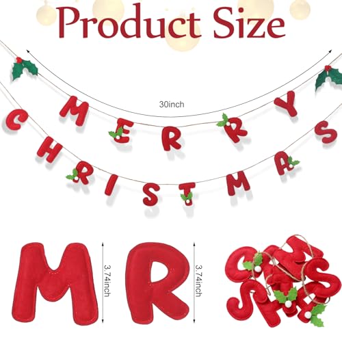 Tegeme 30-Inch Felt Christmas Garland Banner with Wool Wreath
