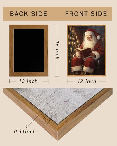 ARPEOTCY Framed Santa Reading Book Canvas Wall Art 12x16in - Vintage Christmas