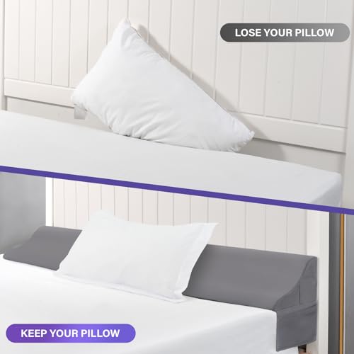 King Size Bed Wedge Pillow - Gap Filler with Phone Pockets (76"x10"x7", Grey)