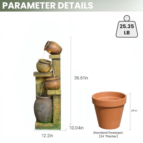 36-Inch 4-Tier Modern Stone-Look Water Fountain with LED Lights for Garden