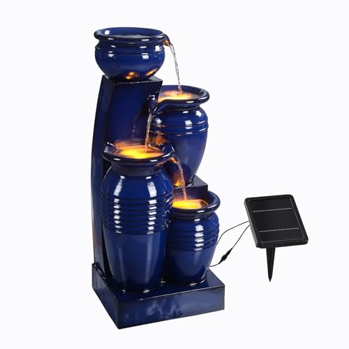 Teamson Home Navy 4-Tier Cascading Water Fountain Solar-Powered Outdoor Decor