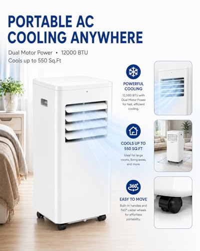 12000 BTU Portable Air Conditioner 3-in-1 AC Unit for 550 Sq Ft